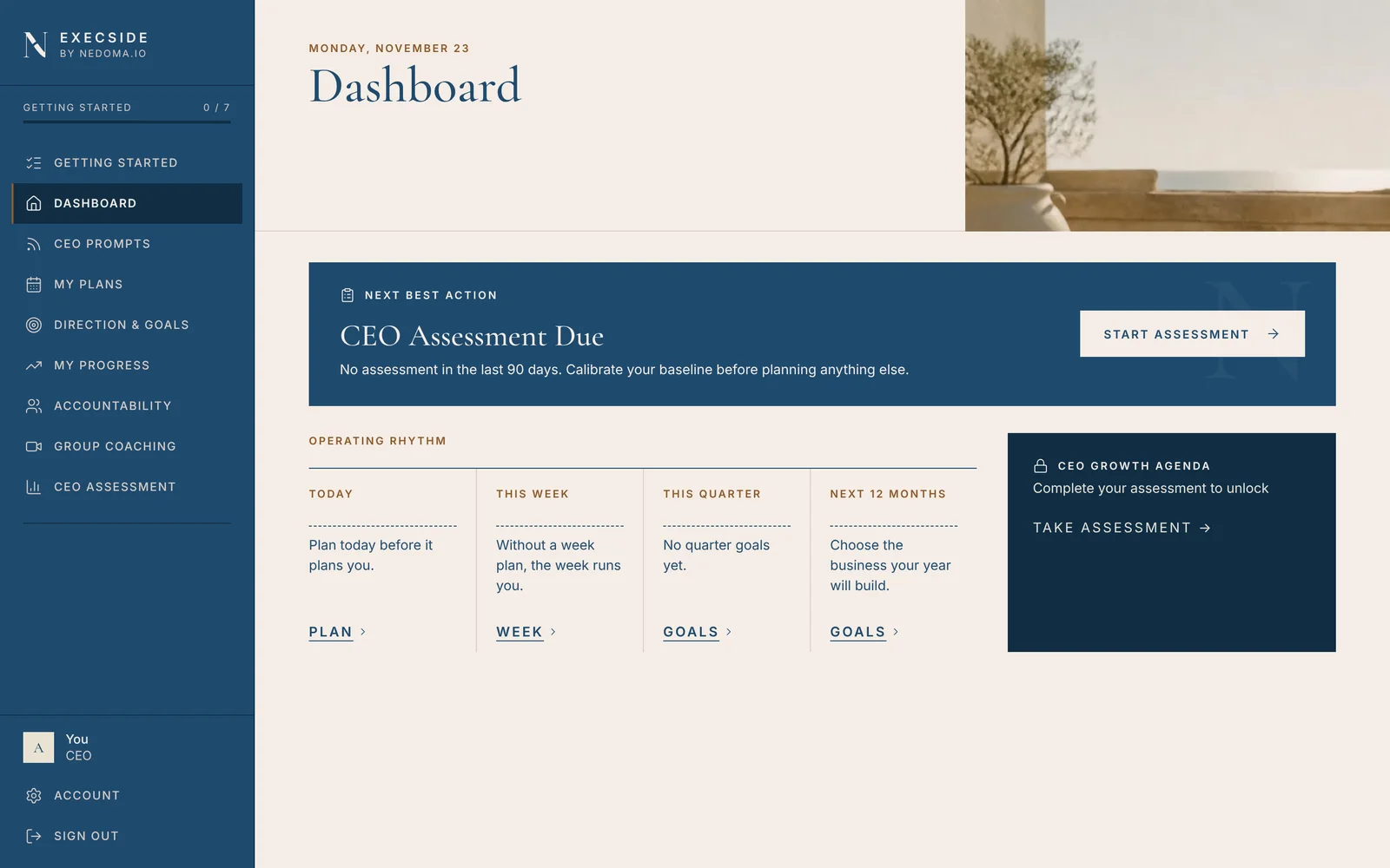 ExecSide dashboard on desktop