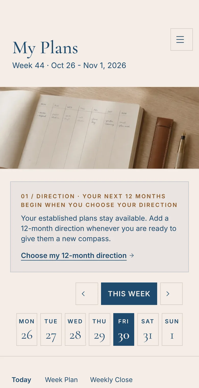 ExecSide weekly plans screen on mobile